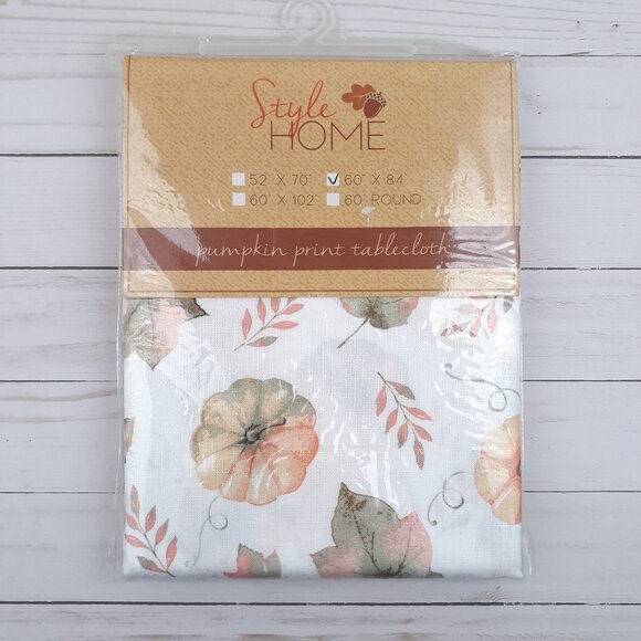 Fall Fabric Tablecloth 60x84 Pumpkins Autumn Leaf Leaves